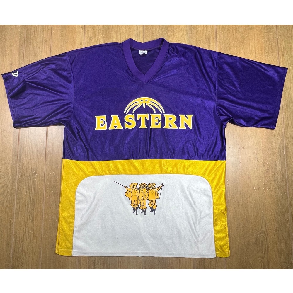 Vintage DeLong Eastern Basketball Jersey Purple Gold White Number 22 Large USA